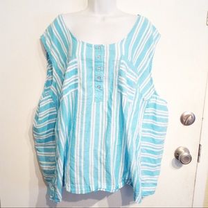 PLUS SIZE Blue & White Striped Lightweight Tank